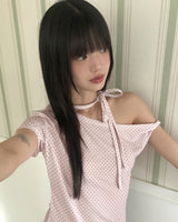 メルティングドットワンオフショルダーストラップ半袖Tシャツ