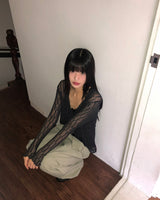 Cellu mesh see-through long-sleeved cardigan