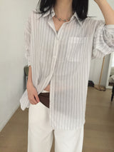 Enz Overfit Sheer Stripe Shirt (3c)