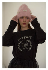 Pearl Ribbon Furry Knit Beanie