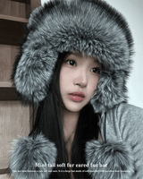 Mini tail soft fur eared fur hat (4 colors)