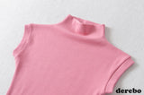 ハーフタートルネックラインスパンデックスノースリーブTシャツ