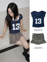 Shirring Leopard Banding Mini Skirt