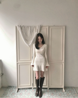 milktea bell flare knit ops
