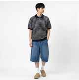ストライプクロップハーフニット ネイビー