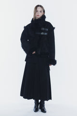 LUNA BELTED SHEARLING JACKET black