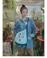 UnsocialNight original literary retro versatile カジュアル イラストプリントワンショルダークロスボディバッグ for women