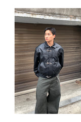 フックレザークロップジャケット