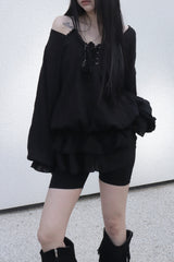 off-shoulder puff long blouse (2color)