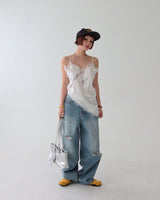 unbalanced lace bustier blouse