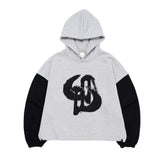 WASHED DENIM APPLIQUE SHORT HOODIE_TWO TONE GRAY/BLACK