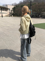 Pita Color Matching Shirring Windbreaker Hood Zip-Up