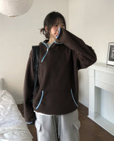 Hamong Diagonal Zipper High-Neck Fleece Hood