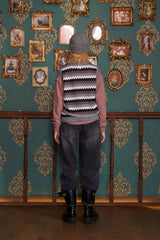 STRIPE CROCHET KNIT VEST / GREY
