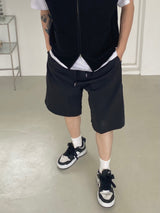 Nylon wide banding half pants 2C