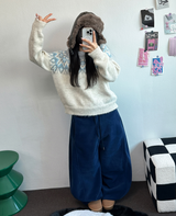 フリース🩷サイドピンタックロングワイドオーバーパンツ 💙🤎🩷🩶🖤5COLOR