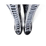 Thigh High Shoelace Point Boots Heel(Glossy Black)