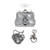 Silver ribbon puffer frame mini bag (Handmade bag)