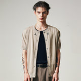 filigree half sleeve summer cardigan beige