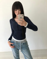 Seeun Contrast Button Long Sleeve T-Shirt