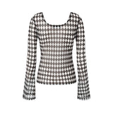 アーガイルメッシュロングスリーブTシャツ (ブラウン)
