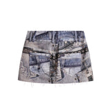 Printed Belt Denim Mini Skirt 232730519