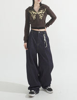 Overfit Maxi-legnth Pintuck Wide Raw Denim Pants