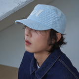 アーガイル ストライプ デニム ピルボックス キャップ(Light Blue Denim)