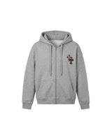 CN leopard patch hooded zip-up