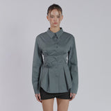 PINTUCK ROSE BELT SHIRT(BLUE GRAY)