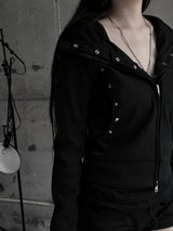 studded slim fit hooded zip-up (2color)