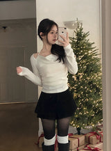 Halter Neck Ribbon Strap Off Shoulder Knit (3color)