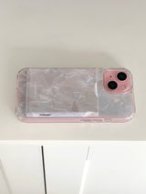 [MADE] マグセーフホワイトシルバーバレエコアリボンスプリングカードポケット