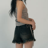 FRINGE DENIM SHORTS (BLACK)