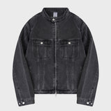 [UNISEX] Biker Washed Denim Jacket