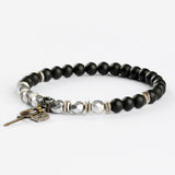 SVB-1018 Vintage beads matte coin cross onyx bracelet