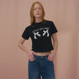 プリンセスツインリボンクロップTシャツ-BLACK