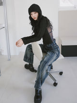 Vintage washed wide denim pants