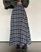 FEMININE HIP LONG CHECK JACQUARD SKIRT - 2 COLOR