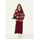 [Girly Fancy Club] Retro striped knitted cardigan loose lazy style sweater jacket