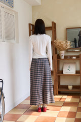チェックスリットロングスカートピンク