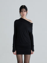 Shirring symbol dress (Black)