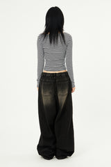 Mud side incision balloon denim pants