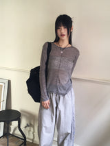 Saawn wool tencel cut see-through layered t-shirt