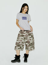 NYX フラッグアップリケTシャツ グレー