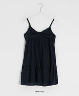 Omill Lace Shirring Sleeveless Midi Layered One Piece