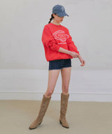 Lace Applique Sweatshirt - Bright Red