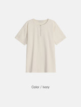 LMN zipper Henley neck V-neck short-sleeved knitwear (4 colors)