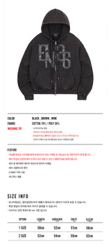 Washed Leather Patch Hooded Zip-Up - Black