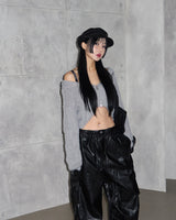 leather cargo string jogger wide pants